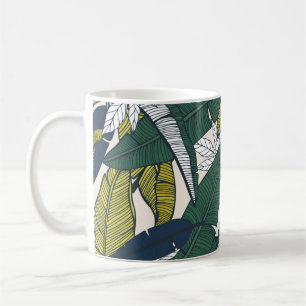 Seamless tropical pattern with banana leaves. Hand Coffee Mug