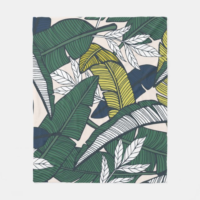 Seamless tropical pattern with banana leaves. Hand Fleece Blanket (Front)