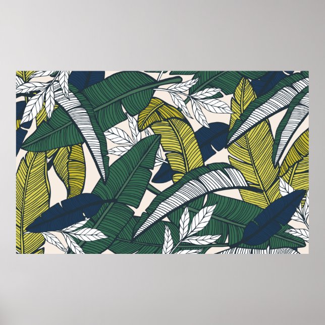 Seamless tropical pattern with banana leaves. Hand Poster (Front)