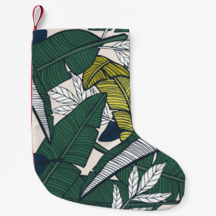 Seamless tropical pattern with banana leaves. Hand Small Christmas Stocking