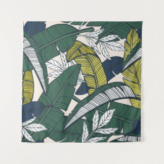 Seamless tropical pattern with banana leaves. Hand Tapestry