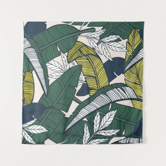 Seamless tropical pattern with banana leaves. Hand Tapestry (Front)
