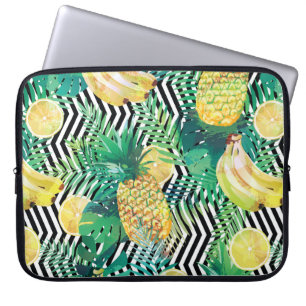 Seamless tropical pattern with bananas lemons palm laptop sleeve