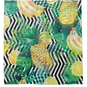 Seamless tropical pattern with bananas lemons palm shower curtain