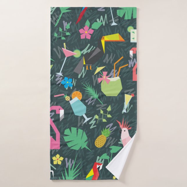 Seamless tropical pattern with birds and drinks 1 bath towel (Bath Towel)