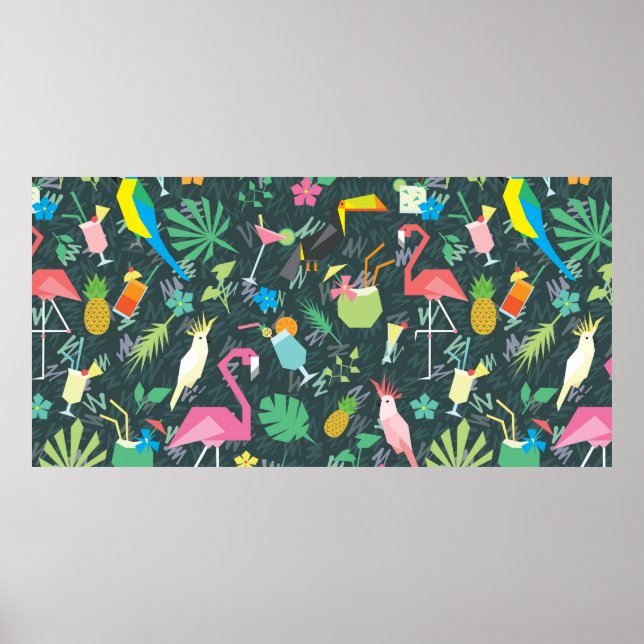 Seamless tropical pattern with birds and drinks 1 poster (Front)