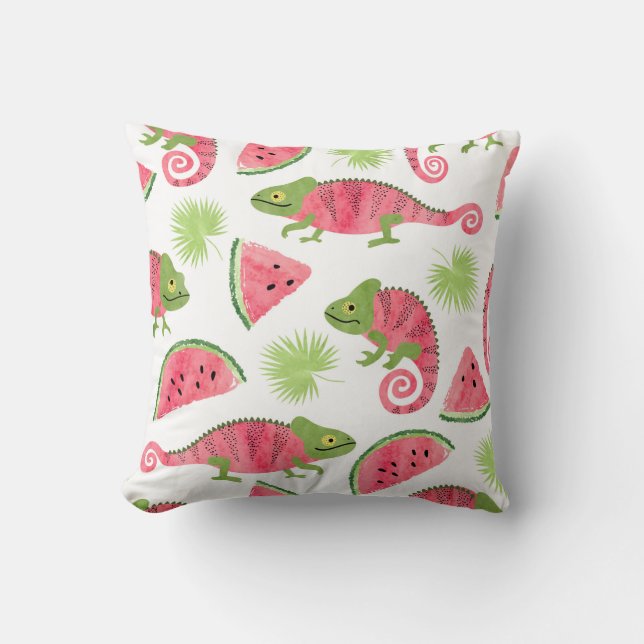 Seamless tropical pattern with cute watercolor cha cushion (Front)
