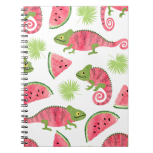 Seamless tropical pattern with cute watercolor cha notebook
