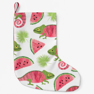 Seamless tropical pattern with cute watercolor cha small christmas stocking