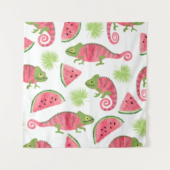 Seamless tropical pattern with cute watercolor cha tapestry (Front)