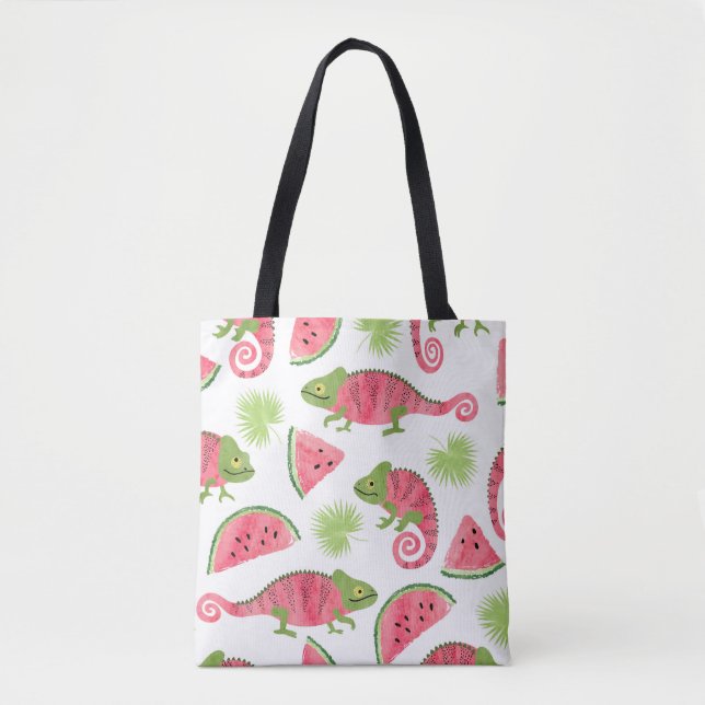 Seamless tropical pattern with cute watercolor cha tote bag (Front)