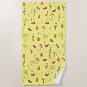 Seamless tropical pattern with Flamingo pineapple Beach Towel