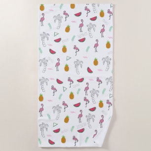 Seamless tropical pattern with Flamingo pineapple  Beach Towel