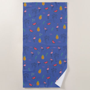 Seamless tropical pattern with Flamingo pineapple  Beach Towel