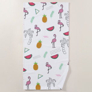 Seamless tropical pattern with Flamingo pineapple Beach Towel