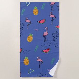 Seamless tropical pattern with Flamingo pineapple  Beach Towel