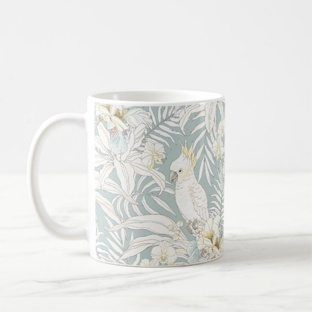 Seamless tropical pattern with flowers Orchid,  Fl Coffee Mug (Left)
