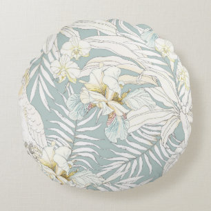 Seamless tropical pattern with flowers Orchid,  Fl Round Cushion