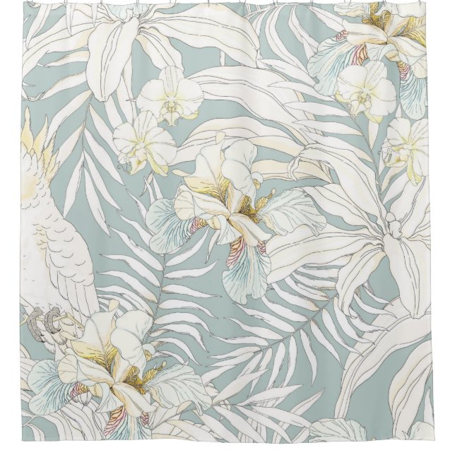 Seamless tropical pattern with flowers Orchid,  Fl Shower Curtain (Front)