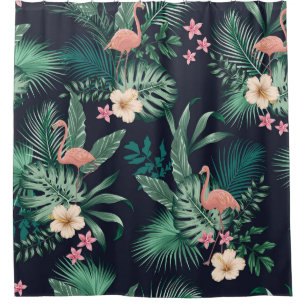  seamless tropical pattern with lush foliage, flow shower curtain