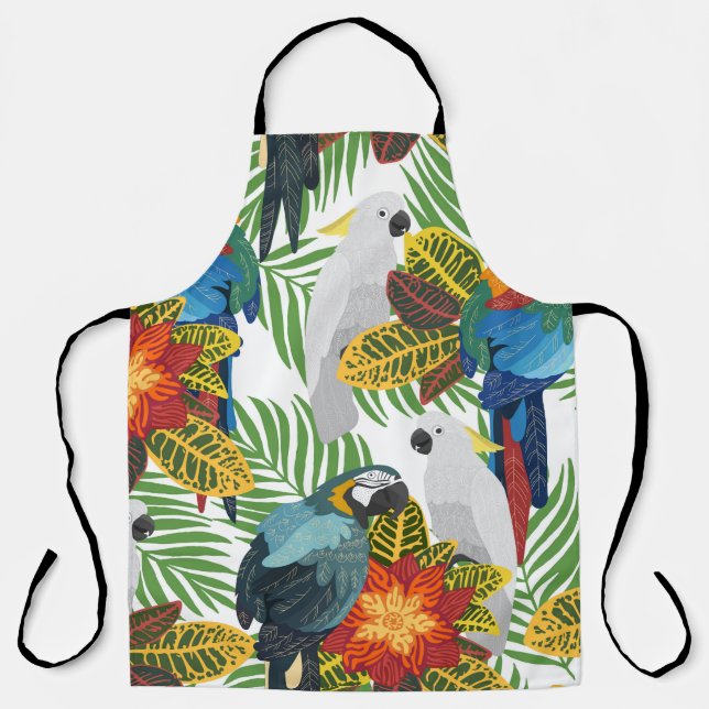 Seamless tropical pattern with parrots.  apron (Front)