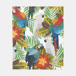 Seamless tropical pattern with parrots. fleece blanket