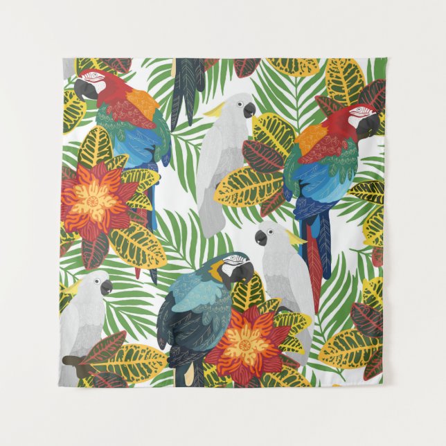 Seamless tropical pattern with parrots.  tapestry (Front)