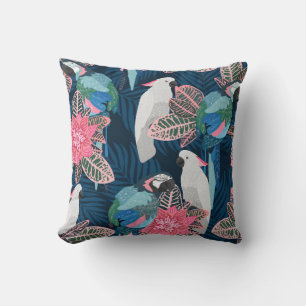 Seamless tropical pattern with parrots. Vintage il Cushion