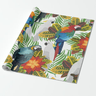 Seamless tropical pattern with parrots. wrapping paper