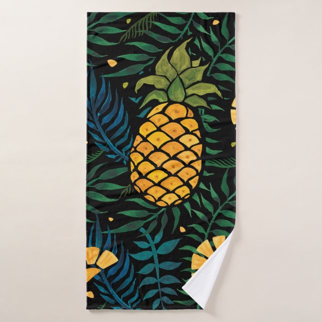 Seamless tropical pattern with pineapples and palm bath towel (Bath Towel)