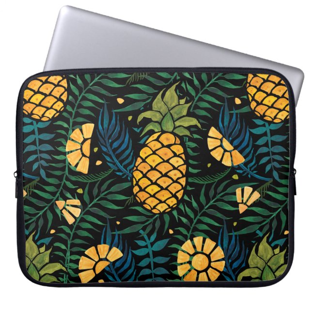 Seamless tropical pattern with pineapples and palm laptop sleeve (Front)