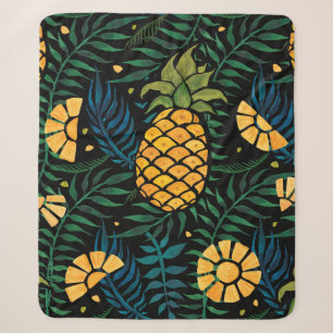 Seamless tropical pattern with pineapples and palm sherpa blanket