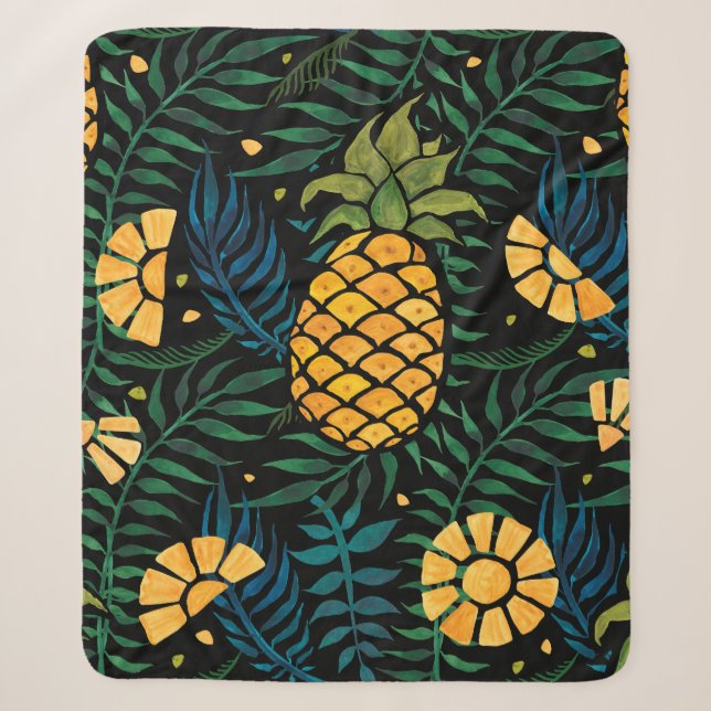 Seamless tropical pattern with pineapples and palm sherpa blanket (Front)