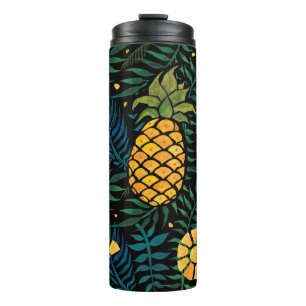 Seamless tropical pattern with pineapples and palm thermal tumbler