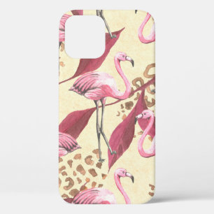 Seamless tropical pattern with pink flamingo, leav iPhone 12 case