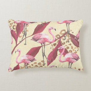 Seamless tropical pattern with pink flamingo, leav decorative cushion