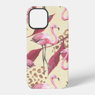 Seamless tropical pattern with pink flamingo, leav iPhone 12 case