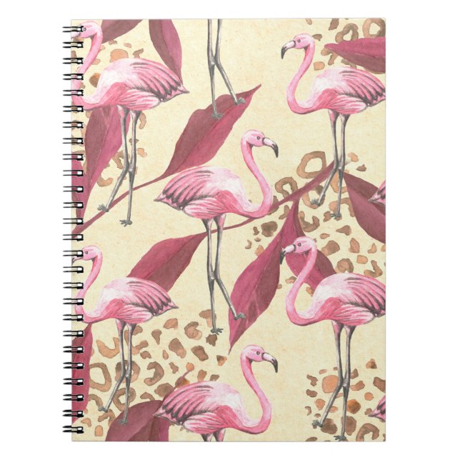Seamless tropical pattern with pink flamingo, leav notebook (Front)