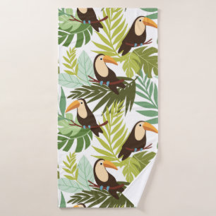 Seamless tropical pattern with toucan and palm lea bath towel