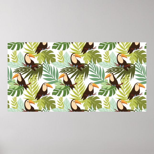 Seamless tropical pattern with toucan and palm lea poster (Front)