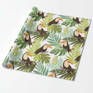 Seamless tropical pattern with toucan and palm lea wrapping paper
