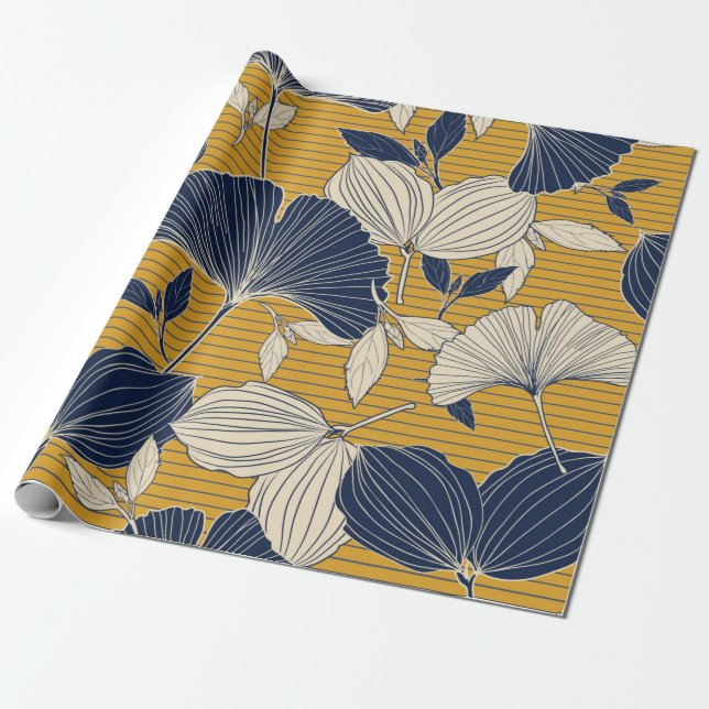 Seamless tropical plant and leaf pattern backgroun wrapping paper (Unrolled)