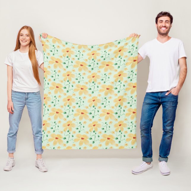 Seamless tropical yellow floral pattern  fleece blanket (In Situ)