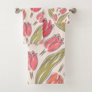 Seamless Tulip Floral Pattern – Vintage Botanical  Bath Towel Set