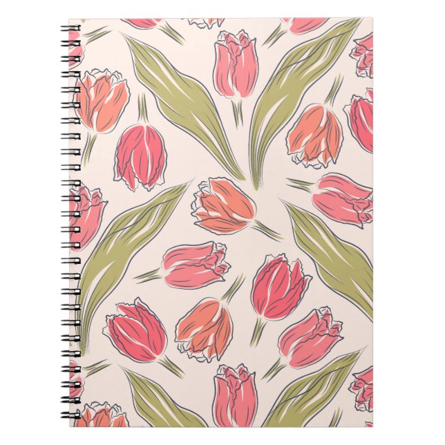 Seamless Tulip Floral Pattern – Vintage Botanical  Notebook (Front)