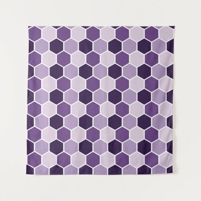Seamless ultraviolet hexagon pattern. Honeycomb co Tapestry (Front)