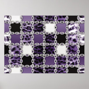 Seamless ultraviolet leopard and silver chain patt poster