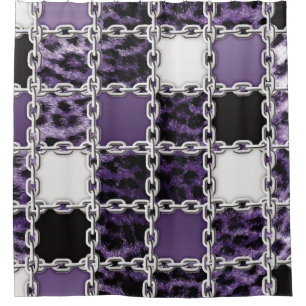 Seamless ultraviolet leopard and silver chain patt shower curtain