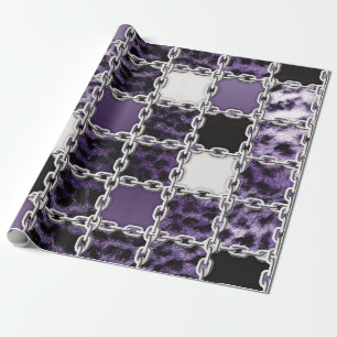 Seamless ultraviolet leopard and silver chain patt wrapping paper