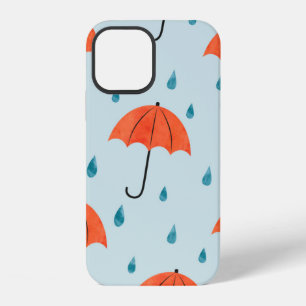 Seamless umbrellas and rain drops pattern. Waterco iPhone 12 Case